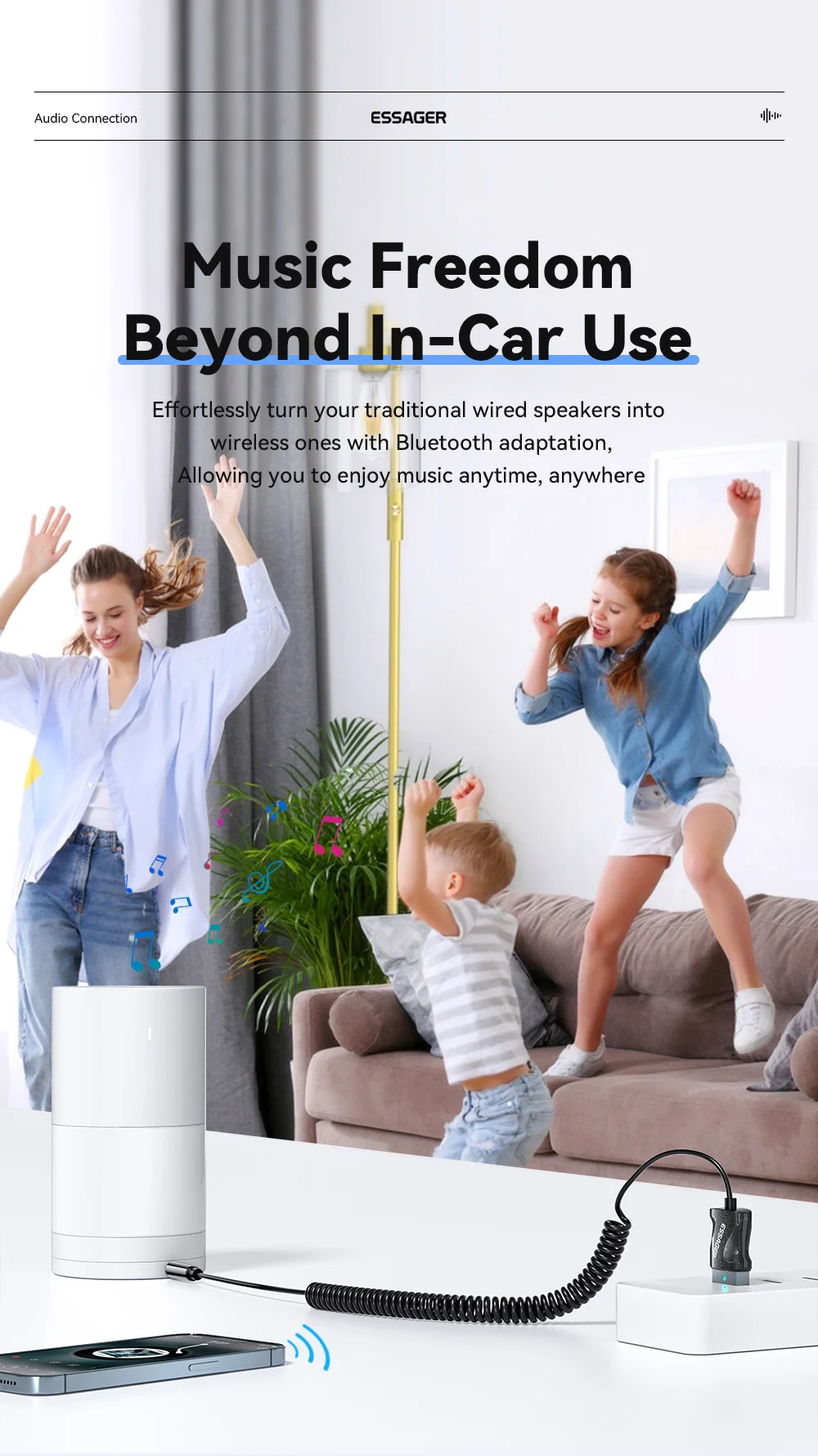 Essager Bluetooth 5.0 Aux Adapter Wireless Car Bluetooth Receiver USB to 3.5mm J