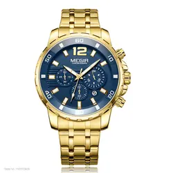 Luxury Military Sport Chronograph Waterproof Men's Wristwatch with Mesh Strap (Gold blue)
