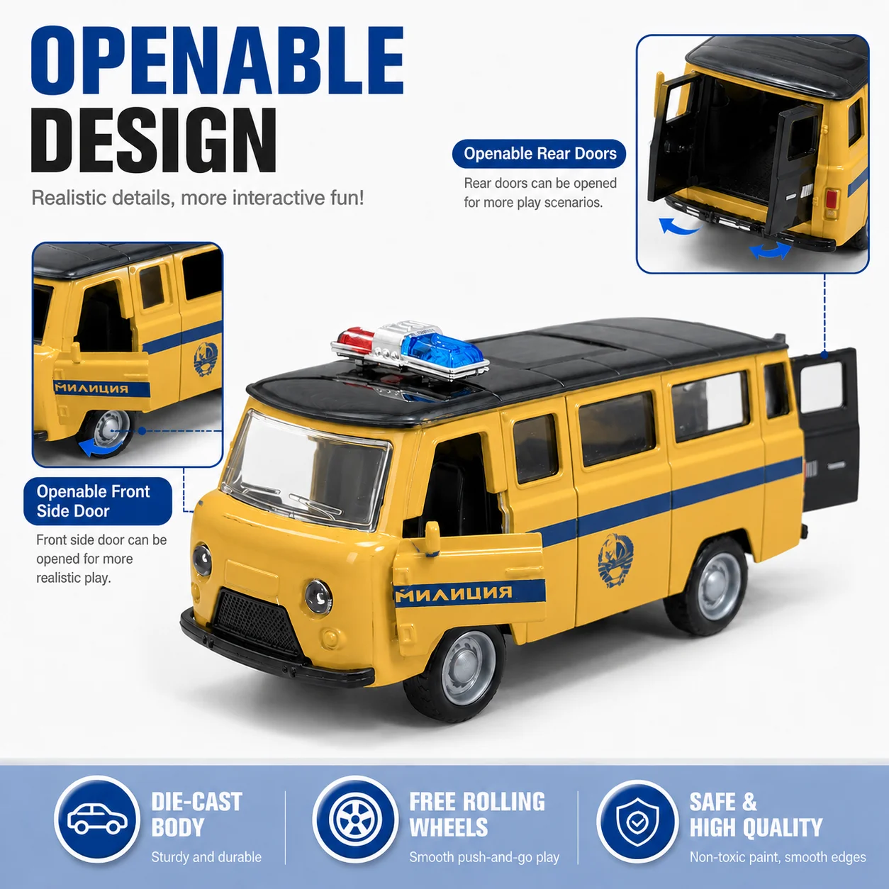 Vintage Utility Van Style Toy Car with Powerful Spring and Metal Casting - The Perfect Gift