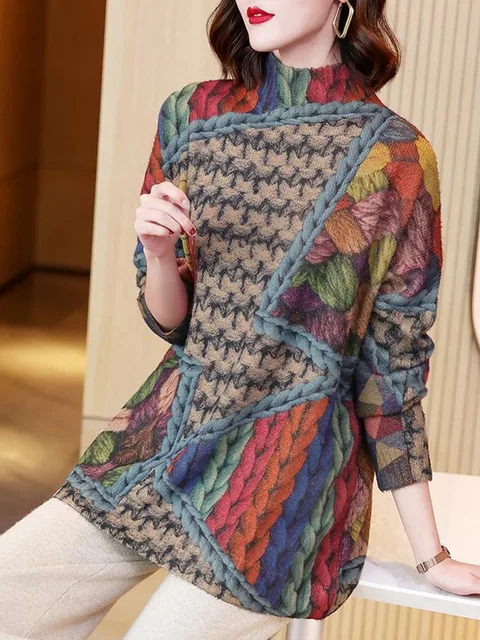 Colorful printed loose pullover