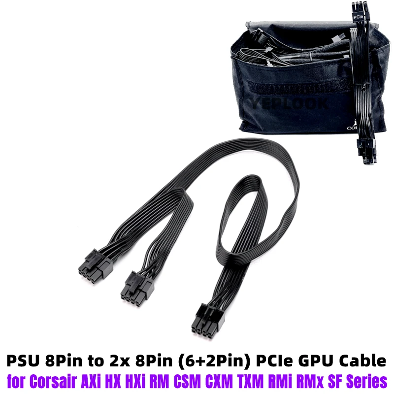 Gpu Pcie 8pin Male To Dual 8 Pin(6+2) Male Power Cable For Corsair Nzxt