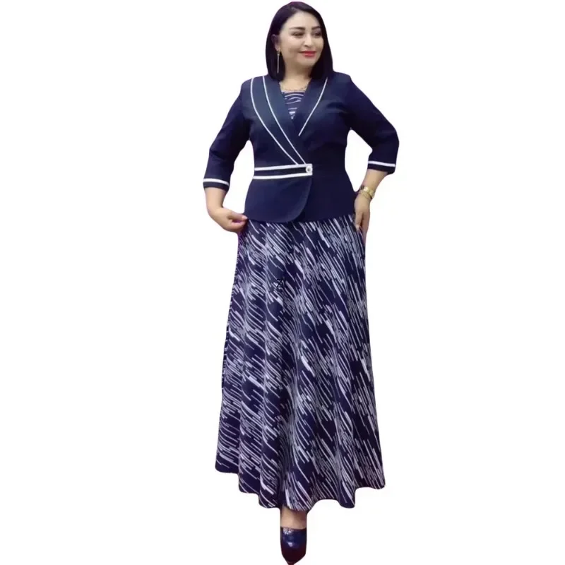 

African Clothes 2 PCS Set Dashiki African Dresses for Women Elegant Wedding Gowns And Coat Ankara Office Lady Print Outfits Robe