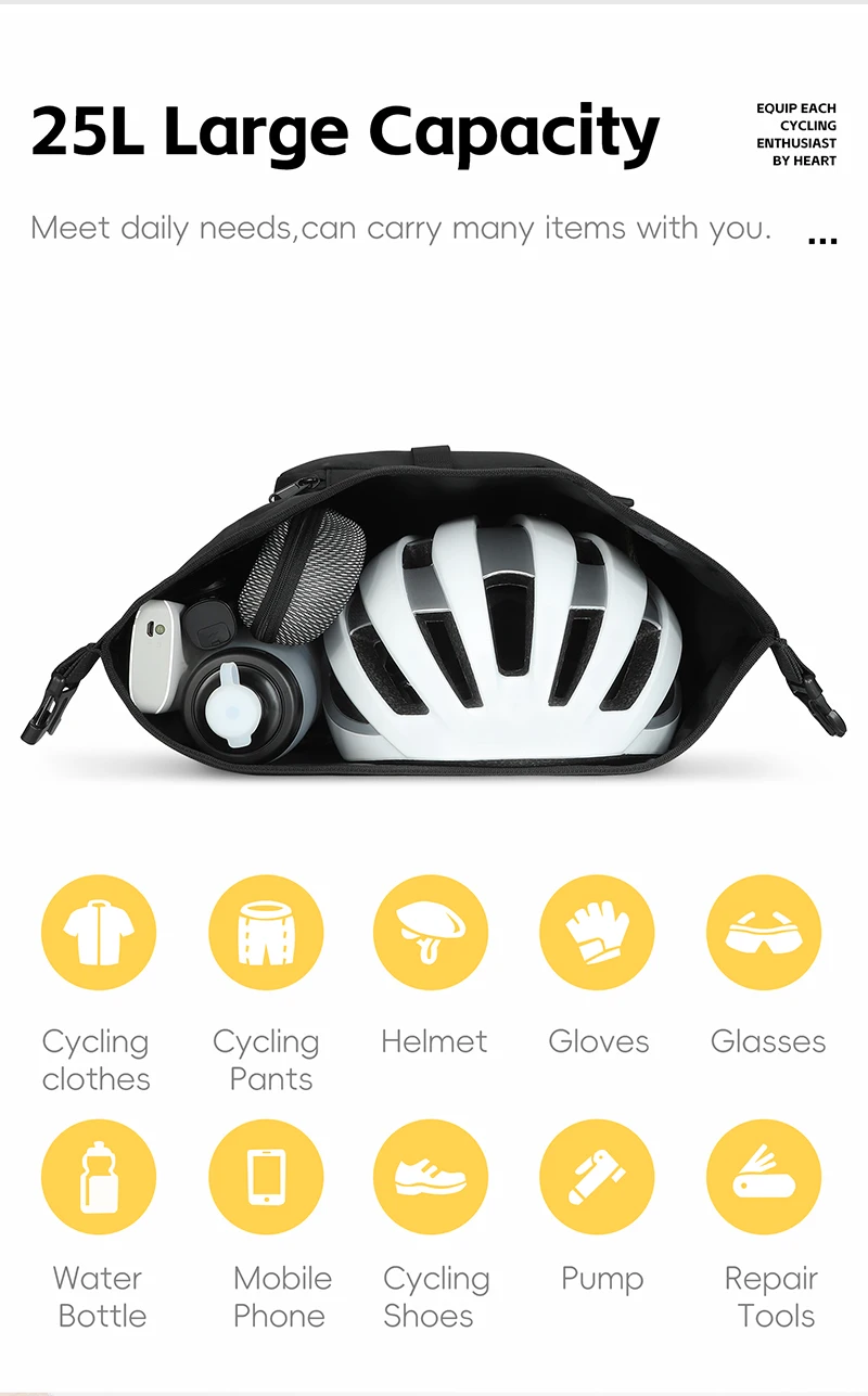 WEST BIKING 25L Multifunctional Cycling Backpack TPU Waterproof Moutain Bike Rear Side Pannier Bag Reflective Bicycle Travel Bag