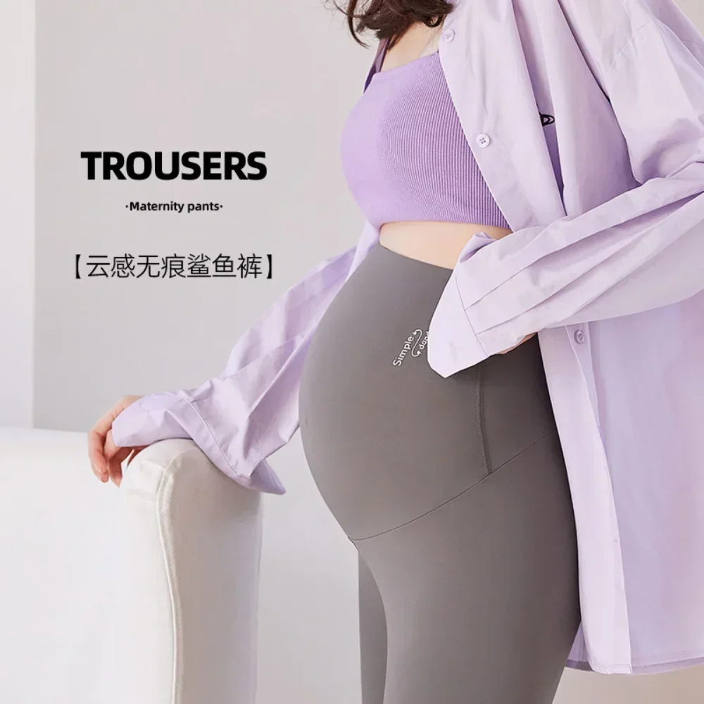 Leggings de grossesse taille haute, vêtements de maternité moulants pour femmes enceintes, soutien du ventre, pantalons tricotés, modelants