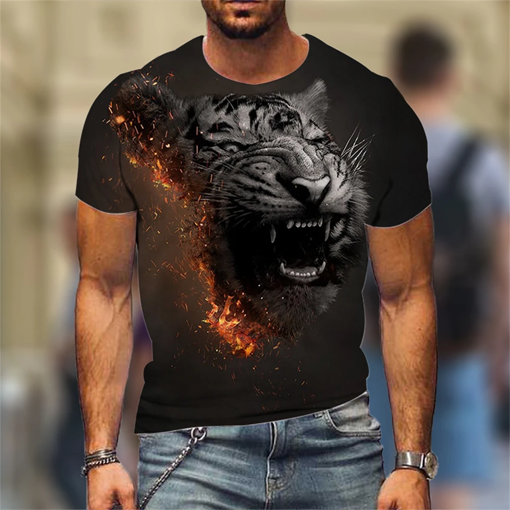 Summer Hot Selling New Lion Pattern Short Sleeve Fierce Lion Animal Style Men'S T-Shirt King Style Top 3D Printed Breathable 6Xl