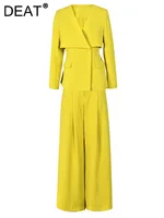أطقم بنطال ساق واسعة أنيقة من DEAT ، أكمام طويلة ، سترة برقبة على شكل حرف V ، خصر متجمع ، فضفاض ، سيدة مكتب ، جديد ، الخريف ، 15G7152 1