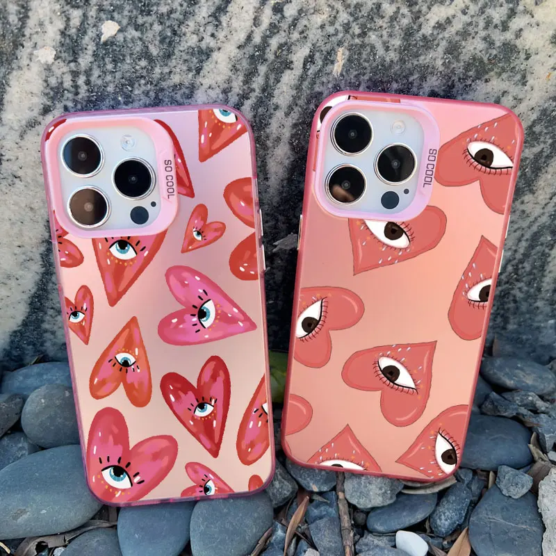 Mehrfarbige Liebesherz-Augen Handyhülle für iPhone 13 Mini 15 14 Plus 17 16 13 11 12 14 15 Pro Max Stoßfeste Laser-Rückabdeckungen