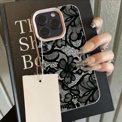 Elegant Black Lace Lichee Leather Pattern Phone Case - Samsung A53 5G (PWSF - 319PW250923801)