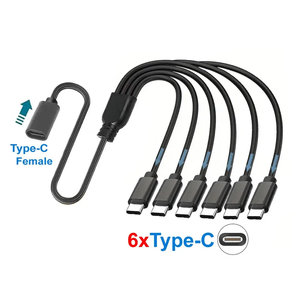 1 to 6 USB C Splitter Cable Male Female 4/6 Port Type C Charging Cable USB C Extension Cable Multiple Type C Hub Charger Cord
