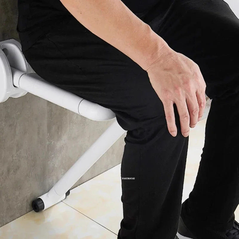 Simple Shower Chair Wall-mounted Bathroom Seats Modern Home Folding Metal Bathroom Chair Barrier-free Special Shower Room Seat 4