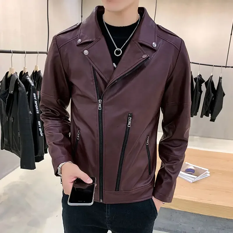 thumbnail image 1 of Chaqueta de traje de cuero de un solo pecho para hombre, abrigo corto recortado, blazer para hombre, ropa de primavera de moda, ropa sencilla, novedad en 2024, 1 of 5
