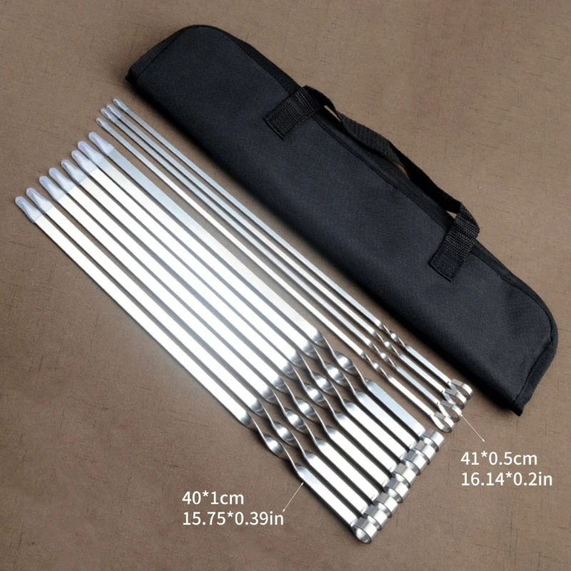 Set of 12 Stainless Steel Grilling Skewers Barbecue Skewers Outdoor Cooking Picnics