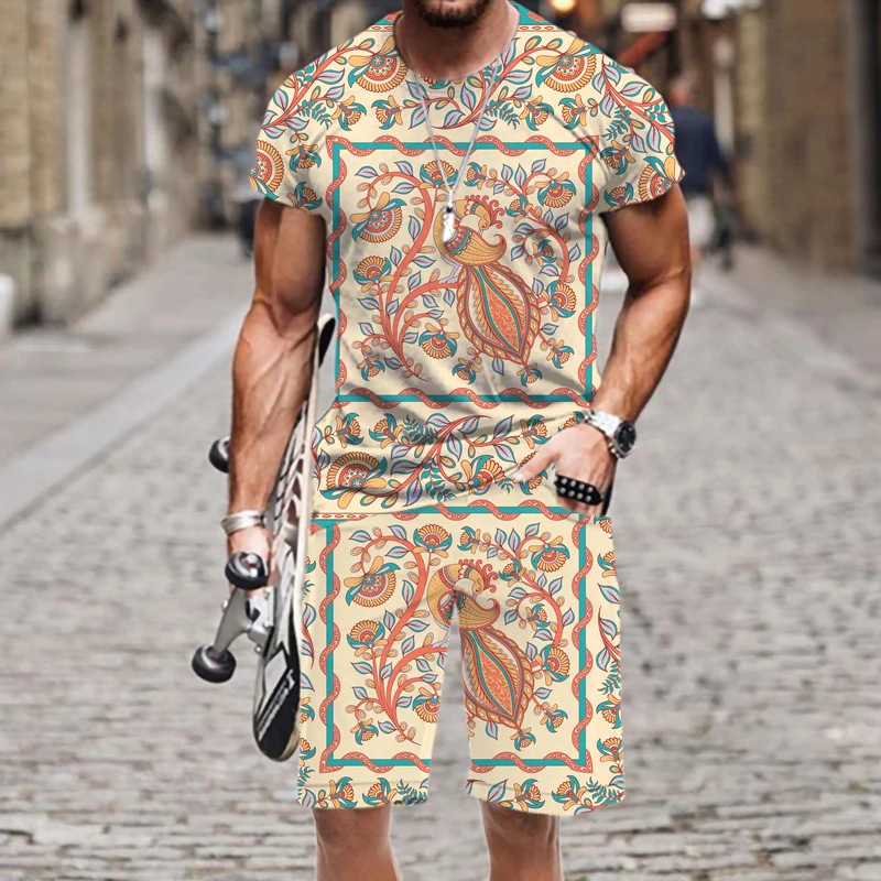 

Beach Tops Summer Casual Spring Autumn Male Suit Short Sleeve Sportswear Outfit Luxury O Neck Street 3D Printed Men's Sets Funny
