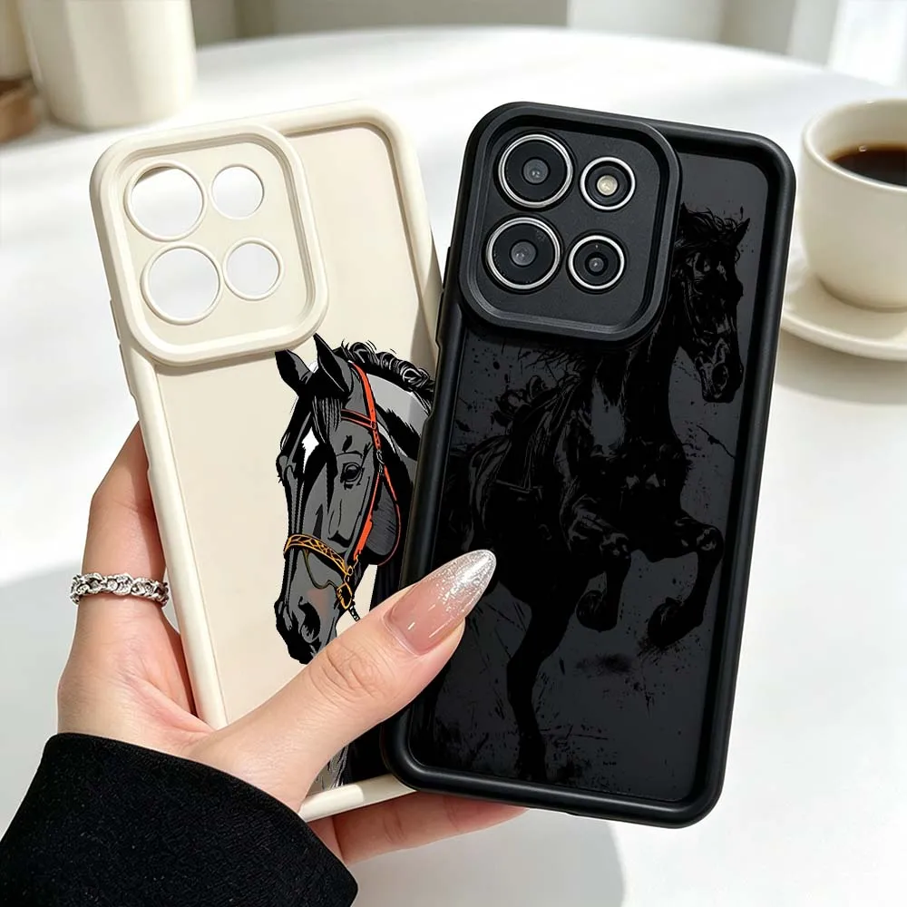 Black Running Horse Pattern Phone Case Cover with Fusion Eye Ladder Design