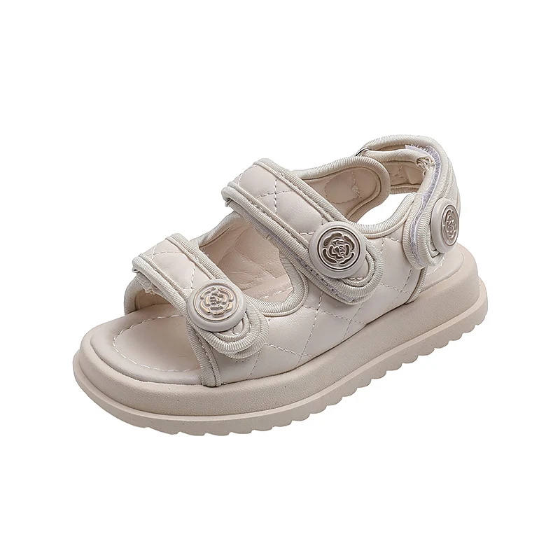 Children Summer Sandals Chic Girls Casual Sandals Solid Black Kids Fashion Princess Japanese Style Classic Flowers Buckle