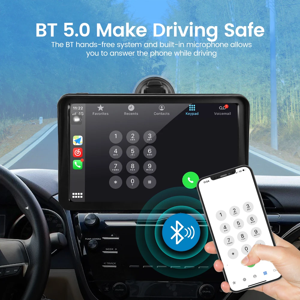 Monitor touchscreen universale da 9 pollici per auto con supporto Wireless Carplay Android Auto, telecamera di retromarcia HD, lettore multimediale e Smart Host - immagine 4