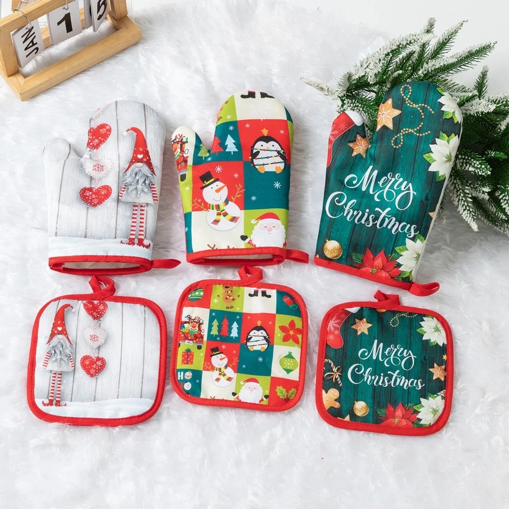 Kitchen Gloves Insulation Merry Pad Cooking Microwave Gloves Baking BBQ Oven Pot Holders Oven Mitts Potholder Pad