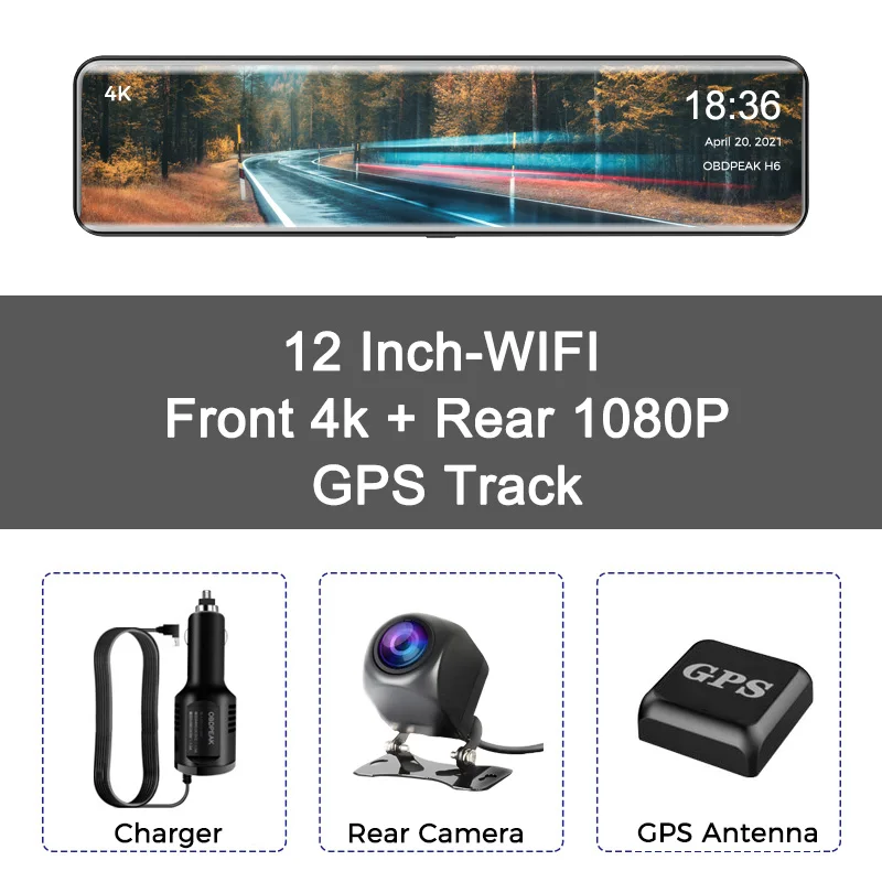 thumbnail image 1 of 3840*2160P 4K DashCam WIFI 415 Car DVR Video Recorder Rearview Mirror GPS Track Dual Lens Auto Registrar Night Vision 24H Park, 1 of 5