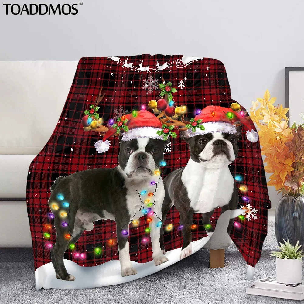 

TOADDMOS Merry Christmas Pug Pets Throw Blanket Super Soft Cozy Flannel Fleece Blankets Warm Holiday Winter Christmas Decoration