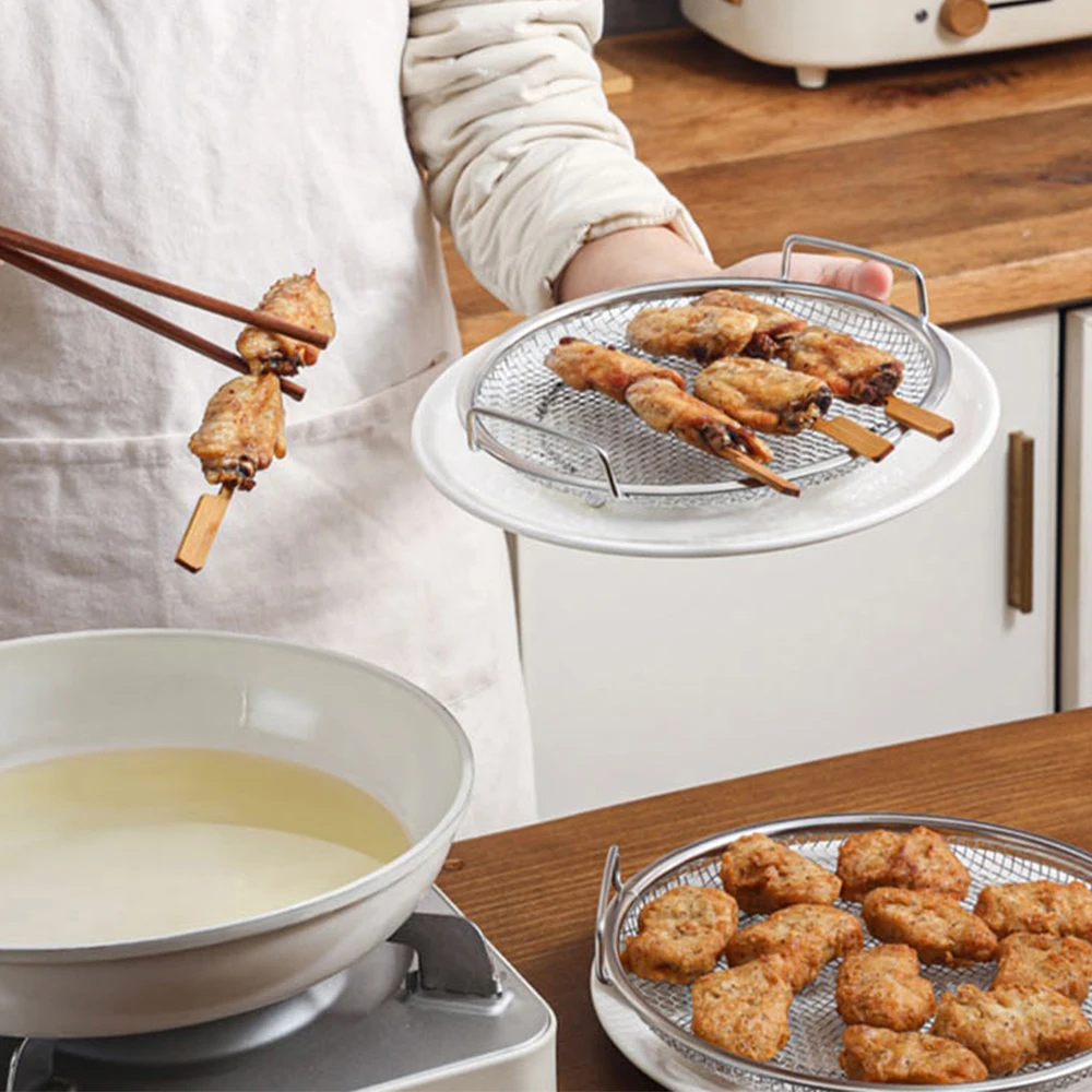 Stainless Steel Oil Filter Food Pan Large Colander French Fries Skimmer With Handle