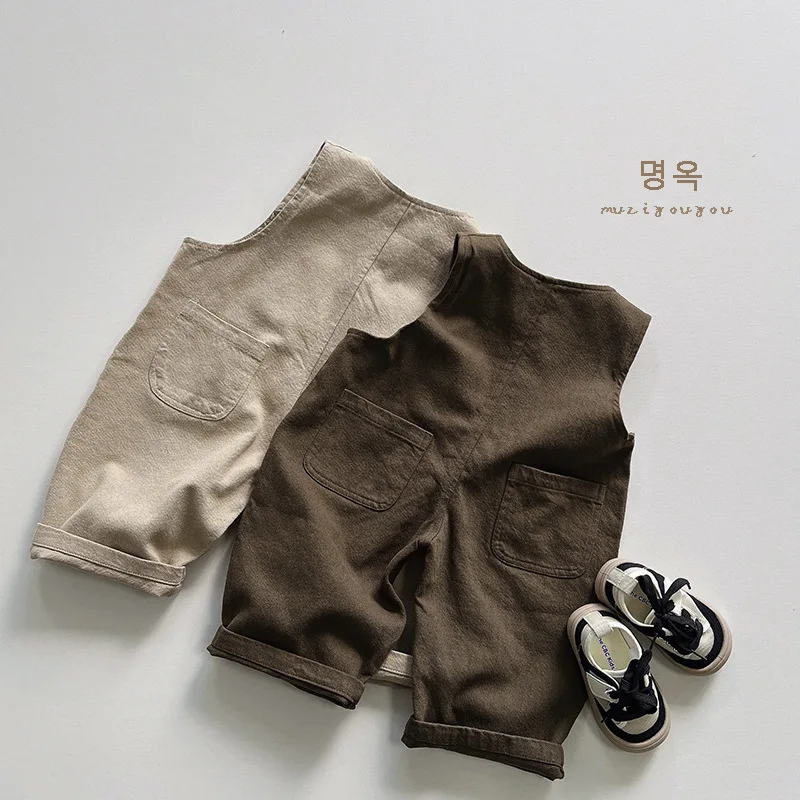 Korean Autumn Children Boy Strappy Pant Cotton Sides Pocket Toddler Boy Cargo Pants Solid Versatile Baby Wide Leg Pants boys cargo pants