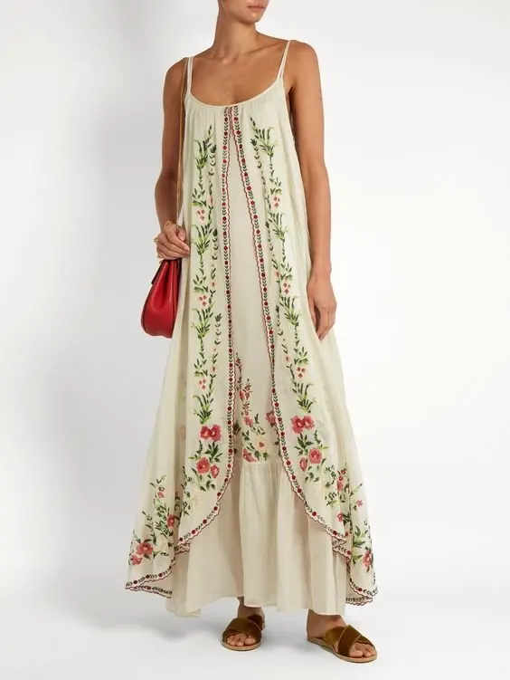 

Bohemian floral print loose sundress 2023 Summer women chic sexy backless sleeveless spaghetti strap maxi dress