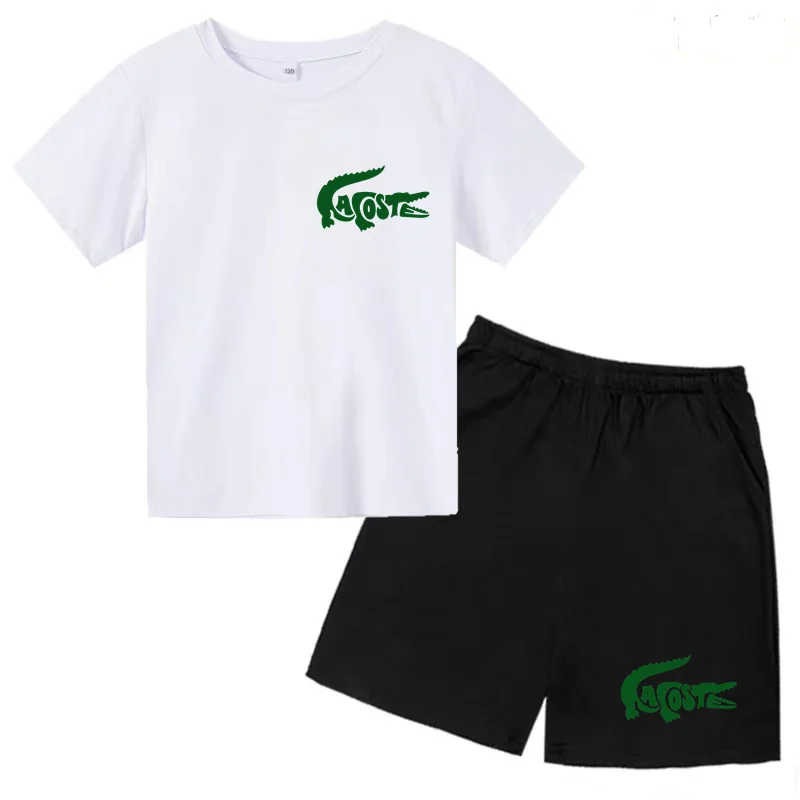 Summer Kids Tracksuit T-shirt + Shorts Handsome Creative Print for Boys and Girls Preschool 3-13 Skin Friendly and Comfortable