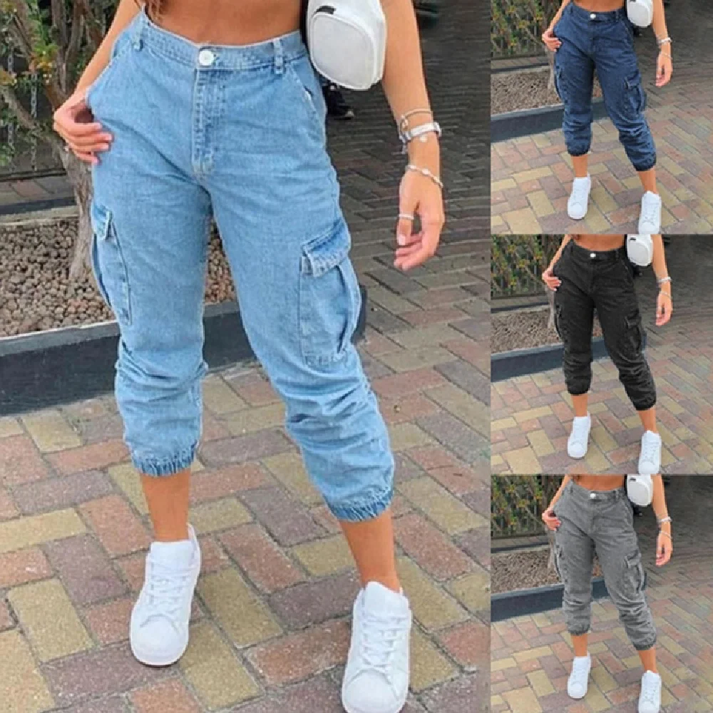 

European And American Women's Jeans Side Pocket Foot Wash Mid-waist Jeans Women's Pants