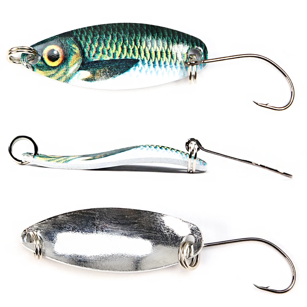 B&U 3D Printing Metal Spoon Spinner trout Fishing Lure Sing Hook Hard Bait Sequins Noise Paillettesmall hard sequins spinner