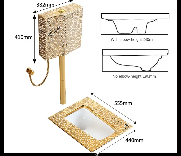 Description Picture 3 of itemY Toilet golden toilet flush water tank set with deodorant and rear drainage squatting pan