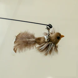 Interactive Feather Cat Wand with Bell - Fun Exercise Toy (Grey bird)