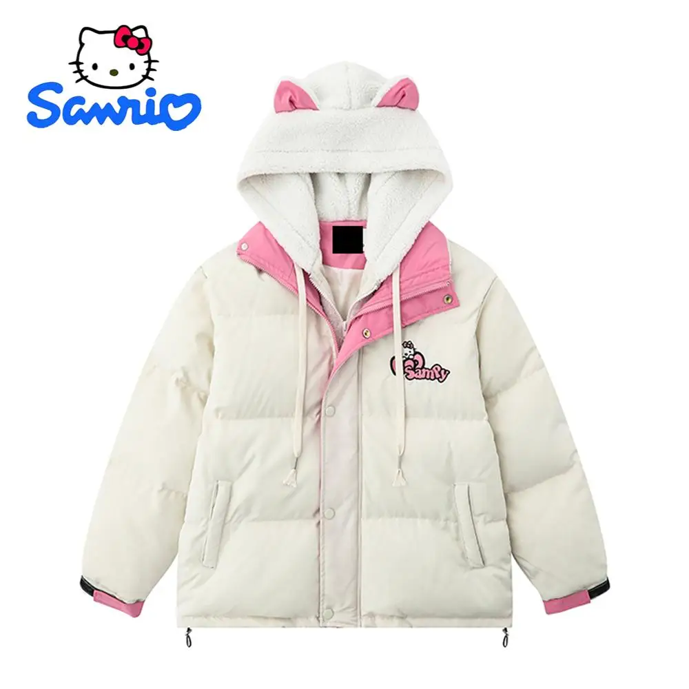 

Sanrio Hello Kitty Stuff Women's Hooded Padded Jacket Kawaii Anime Thickened Cute Warm Cotton Coat Winter Girly Zipper Jacket