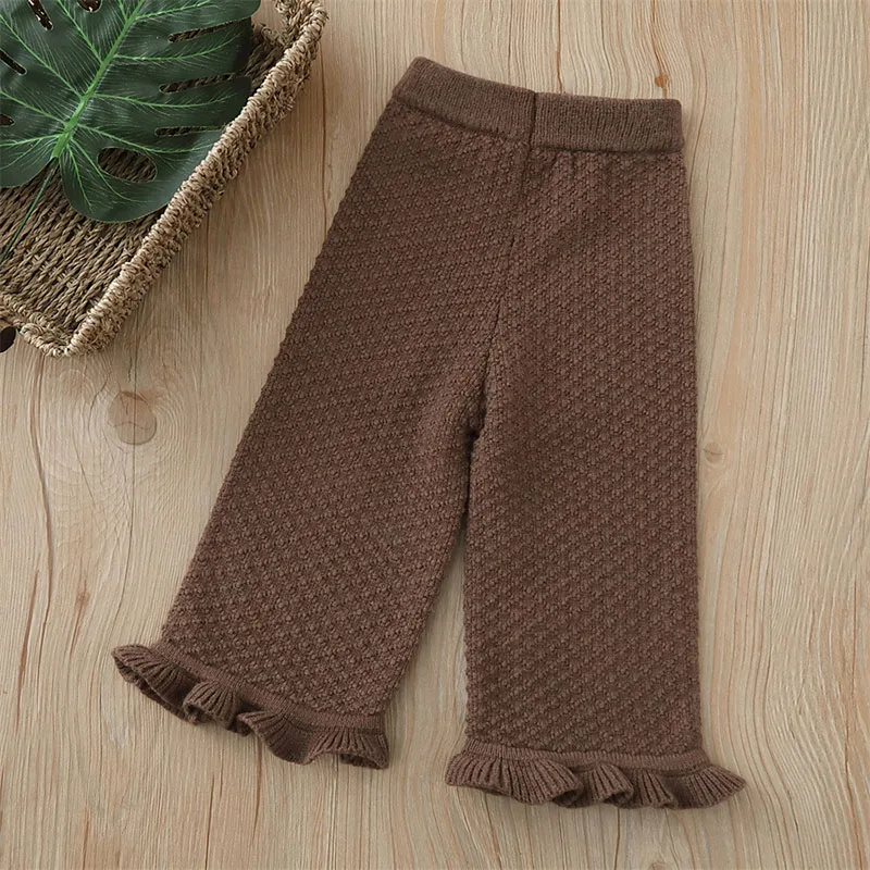 Girls Wide Leg Knit Pants Diamond Grid Pattern Trousers