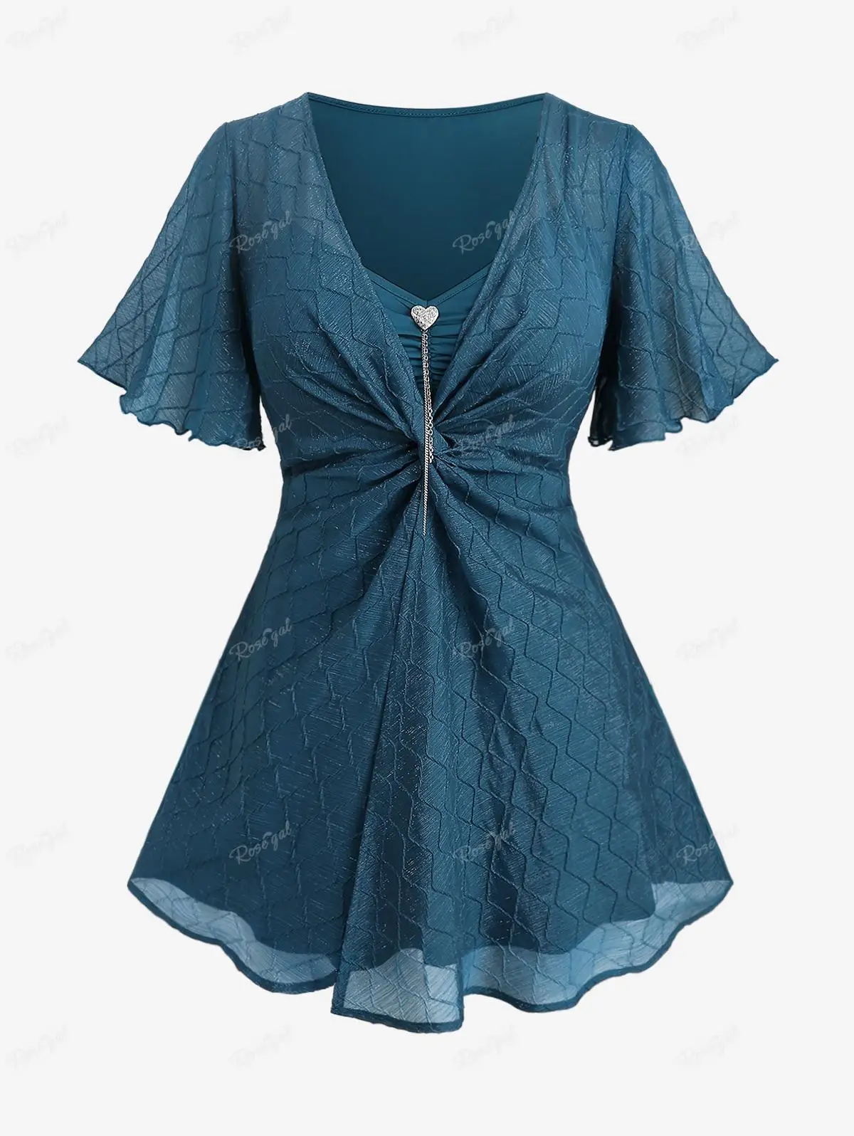 ROSE GAL Women's Plus Size Surplice Dress - Flowy Summer Midi Dress With Flutter Sleeves, High Waist