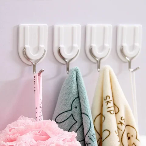 

6PCS White Hanging Door Clothes Towel Handbag Holder Wall Strong Adhesive Hook Wall Door Sticky Hanger Holder Kitchen Bathroom