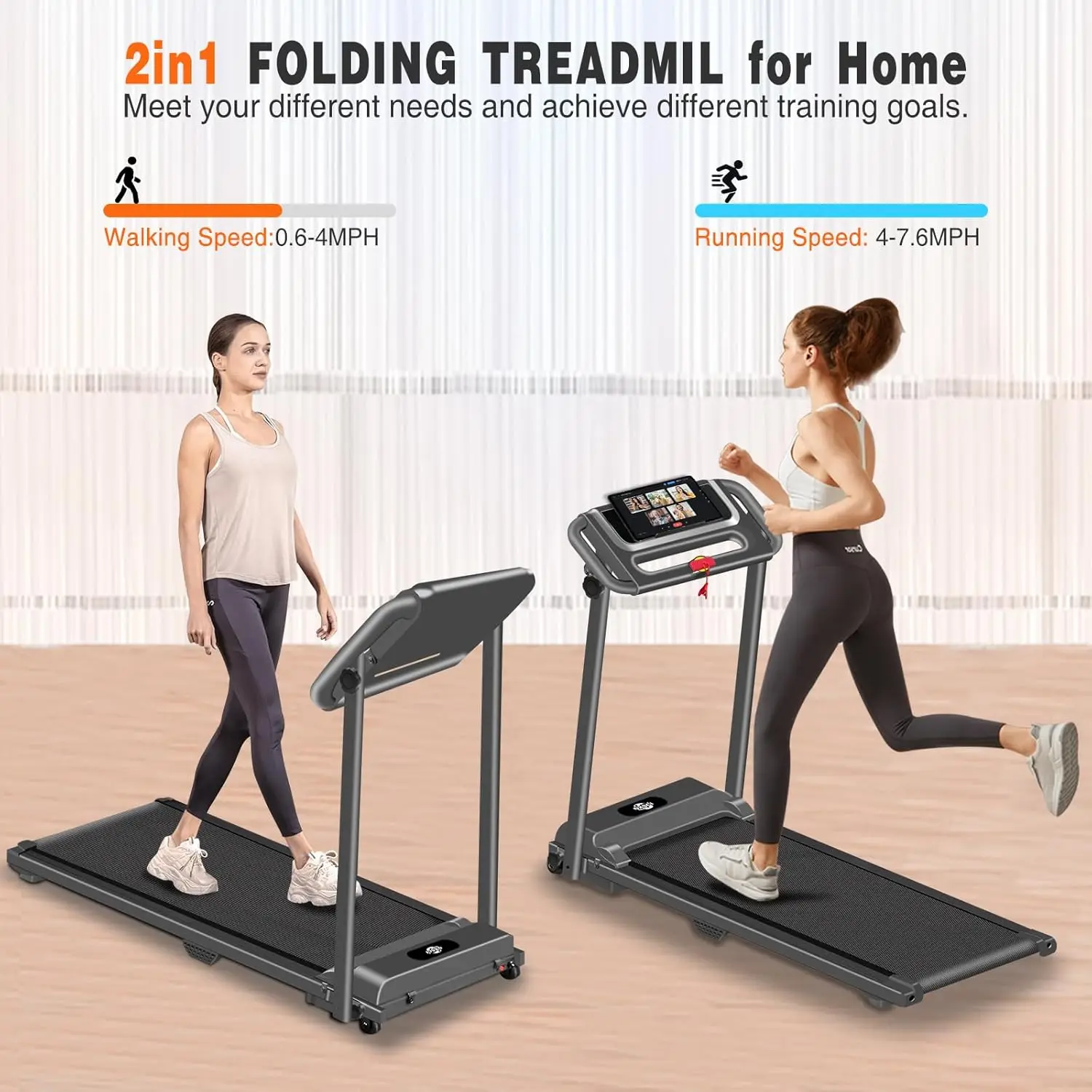 TOMILE Adjustable Folding Silent LED Treadmill Home Fitness Smart Wireless Control Electric Mini Walking Pad Treadmill