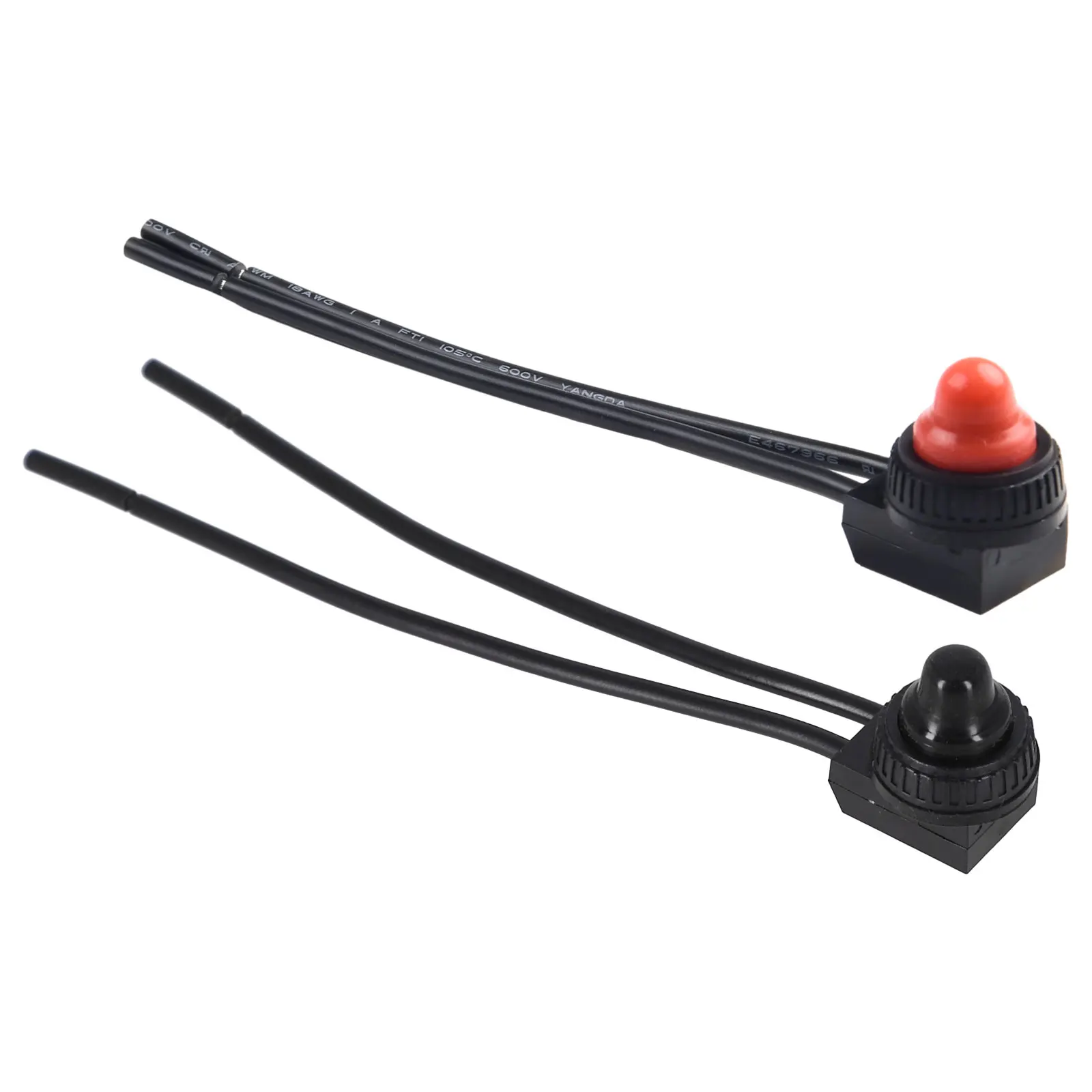 Ein-Aus-Schalter, Drucktastenschalter, rot/schwarz, Gummiabdeckung, robust, wasserdicht, mit Leitungen, Draht, 12 V, 250 V, 3 A, Bakelit-Basis, KP107 – Detail 2