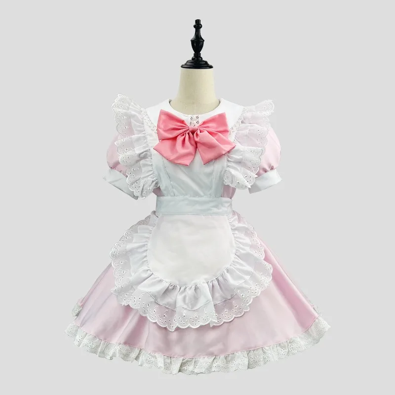 Mädchen Damen Cute Cosplay Lolita Maid Kleid mit Headband S-5XL, Schwarz/Pink/Blau/Lila/Gelb/Grün 3