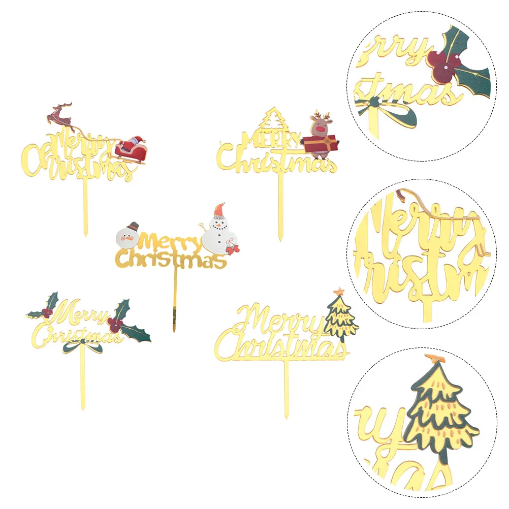 

5pcs Cupcake Toppers Santa Snowman Elk Cherry and Christmas Tree Cake Decor