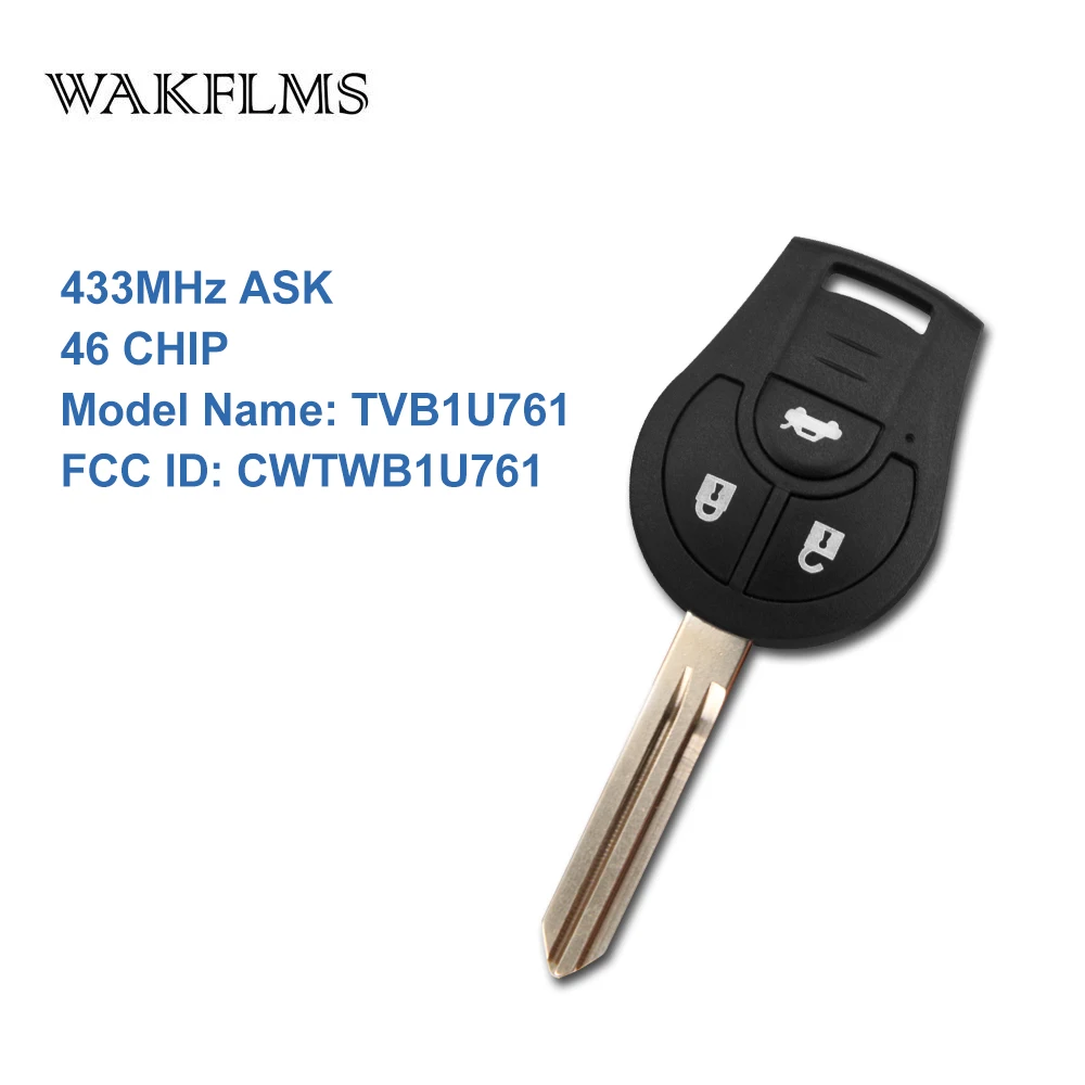 3 Button Remote Car Key 433Mhz For Nissan/Renault Pulse Scala Micra K13 Juke 2010 2011 2012 2013 2014 with 46 Chip CWTWB1U761