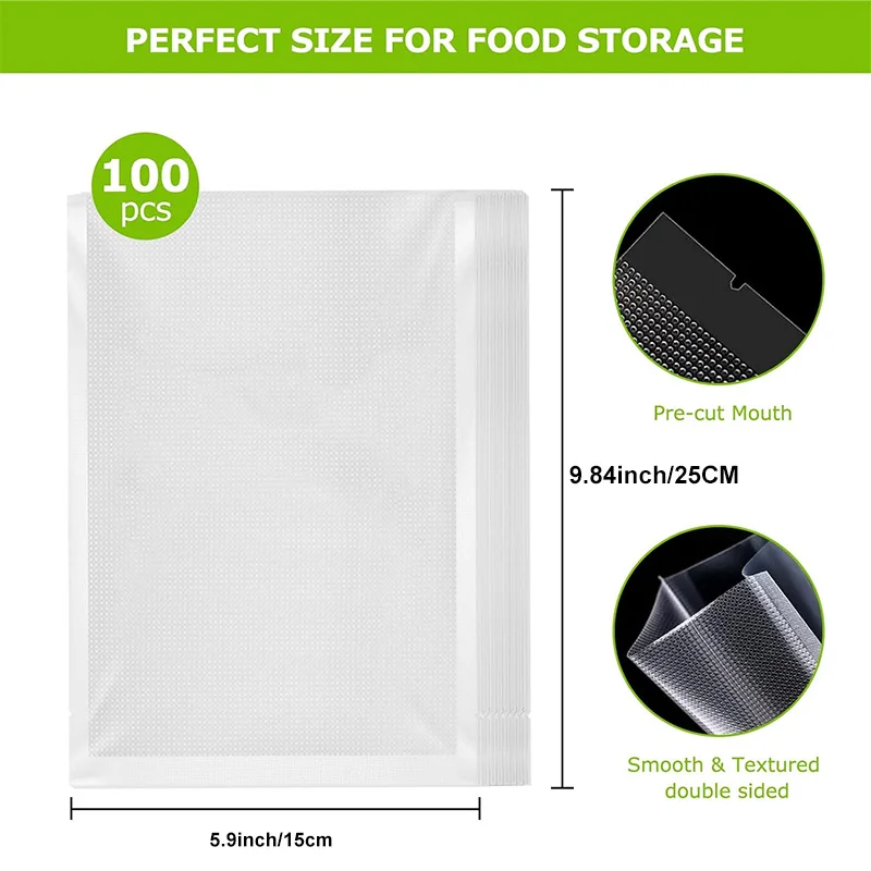 Magic Seal Kitchen Food Vacuum Sealer Bag, Sous Vide Storage Bags,100pcs 5.9X9.84inch textured bag for Vacuum Packaging machine