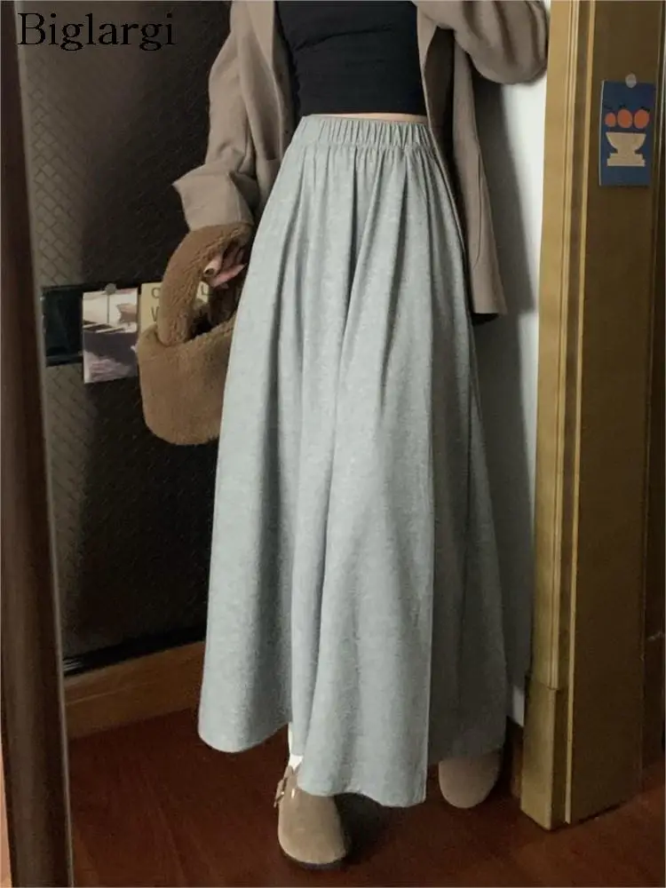 

Autumn Winter A-Line Long Skirt Women Ruffle Pleated Fashion Korean Style Loose Ladies Skirts High Waist Casual Woman Skirt