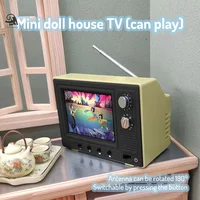 1:12 Dollhouse Miniature TV Playable Video Mini Television Model Living Room Home Appliances Decor Toy Doll House Accessories 1