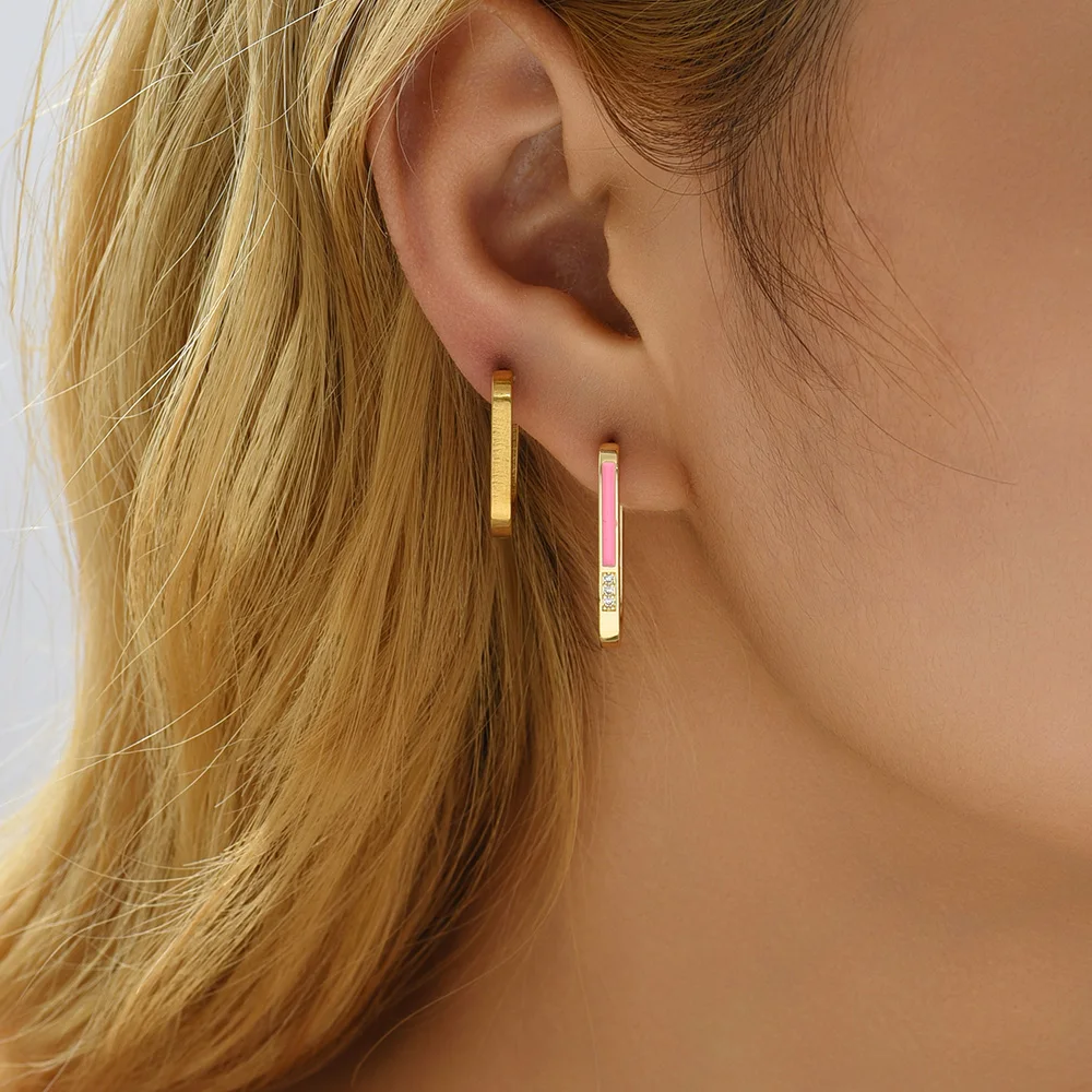 Multicolor Geometric Square CZ Zircon Circle Hoop Earrings for Women Enamel Gold Color Metal Ear Buckle Huggies Female Jewelry