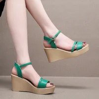 Small Size 33-43 Fashion Cowhide Leather Shoes Women's Platform Wedges Sandals Summer 2025 High Heels Sandals Office Beach Mom - Image 3