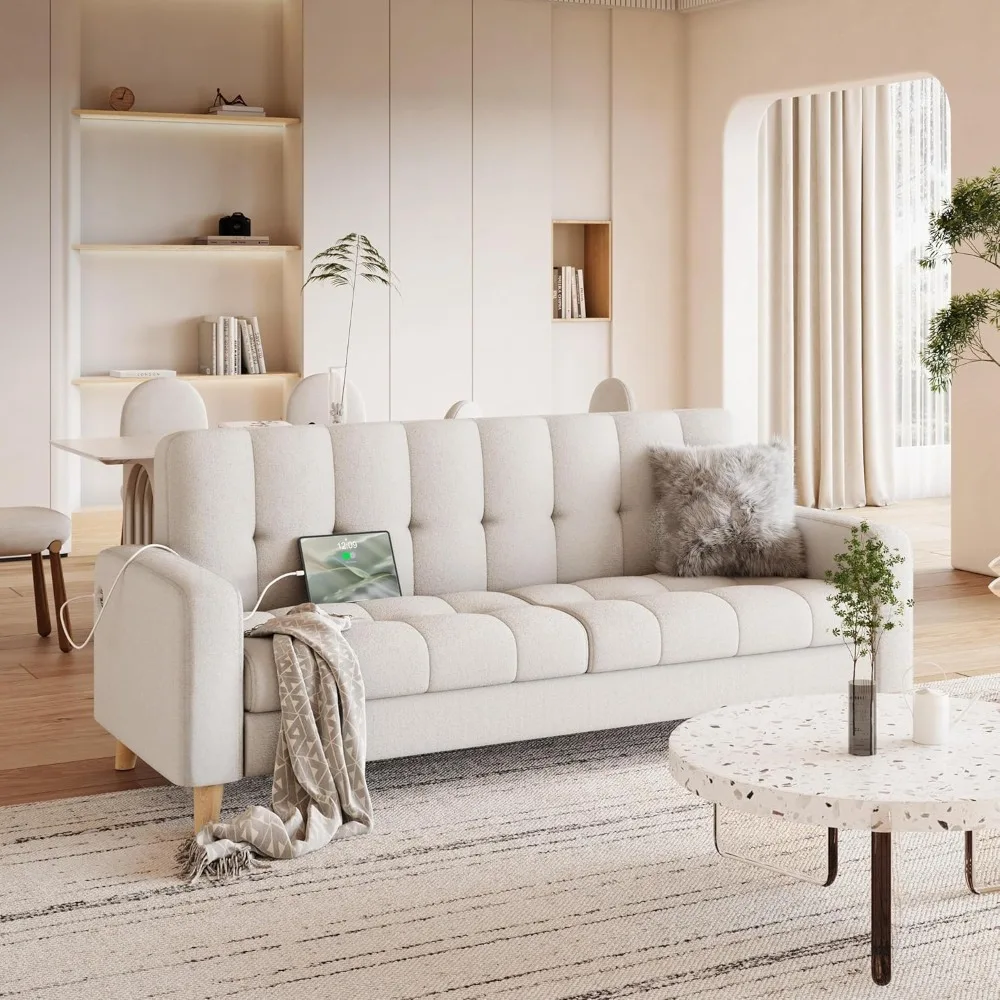 Fabric Sofa Loveseat with USB Port Mid-Century Modern W Sofa with Solid Wood Legs, Living Room Apartment Bedroom Office