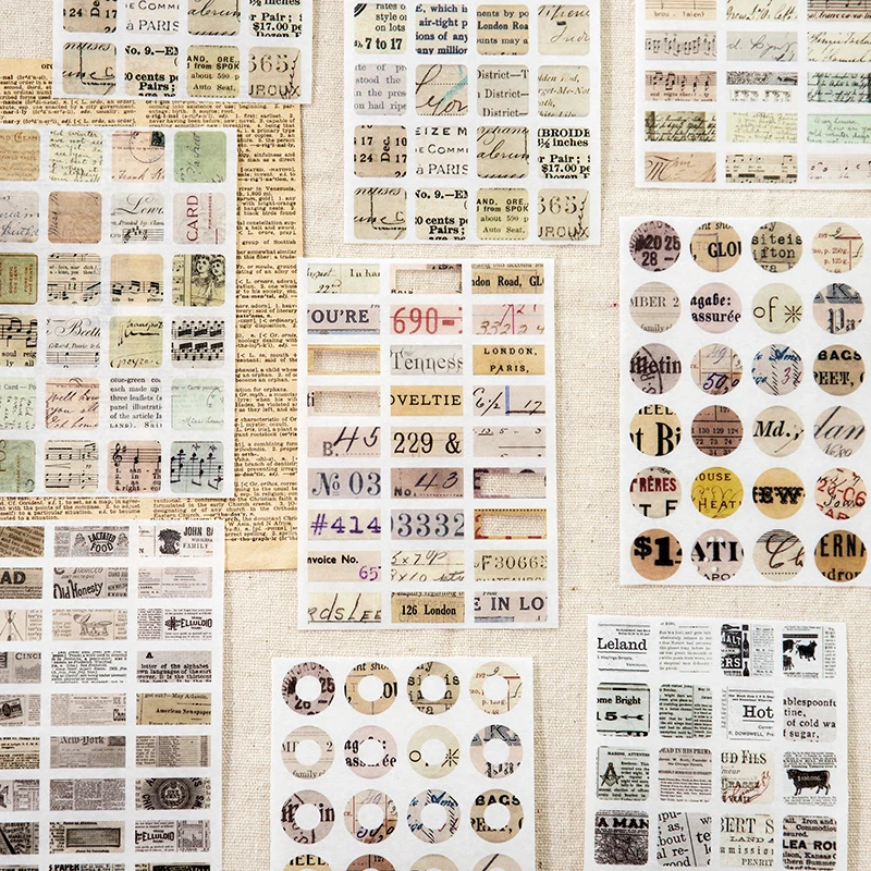 8Sheets Stickers Retro Newspaper Digital DIY  Writing Supplies Decorative Stationery Sticker Scrapbooking 130*90MM
