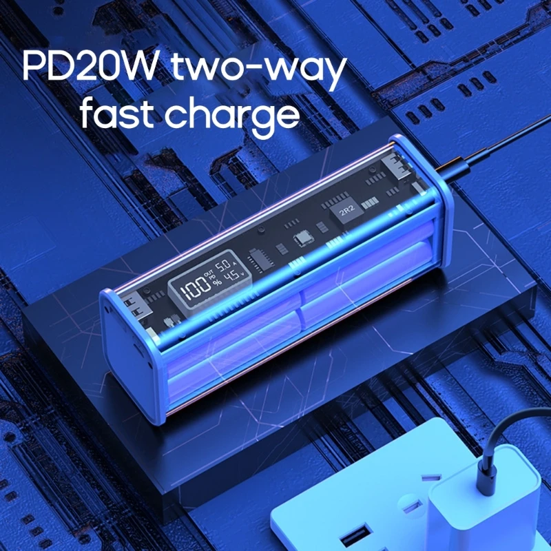 Carregador de Bateria do Polímero Transparente Caixa do Banco do Poder Carregamento Rápido Faça Você Mesmo 18650 22.5w 20000ma Apoio pd Qc3.0 Pcs Case do - Imagem 5