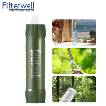 Filterwell-Mini filtro de agua verde para viaje, Pajita Personal para exteriores, equipo de emergencia para acampar, sistema de bebida de supervivencia para senderismo 1