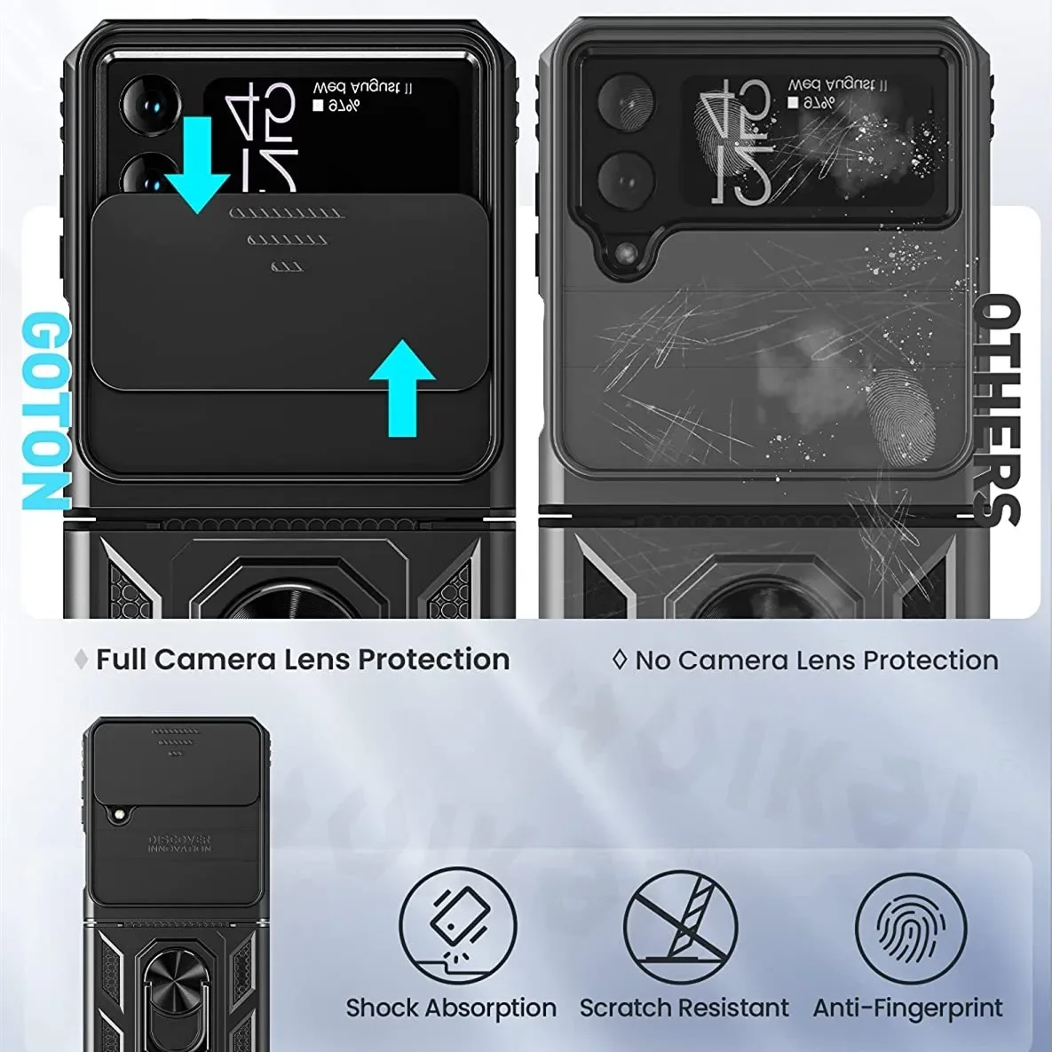 Slide Camera Lens Cover For Samsung Galaxy Z Flip 4 2022 Case Hinge Protection Magnetic Kickstand Military Shockproof Protective 3